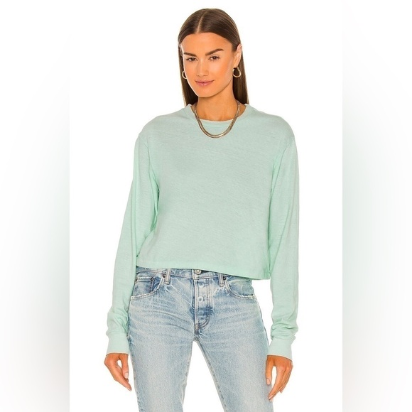 John Elliott Long Sleeve Cropped Tee, Mint, Size 3/L - Picture 1 of 11